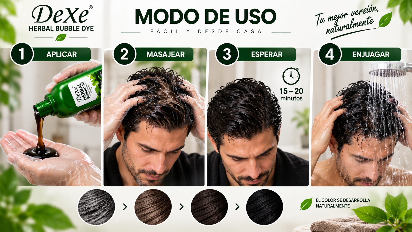 Modo de uso de DeXe Herbal Bubble Dye