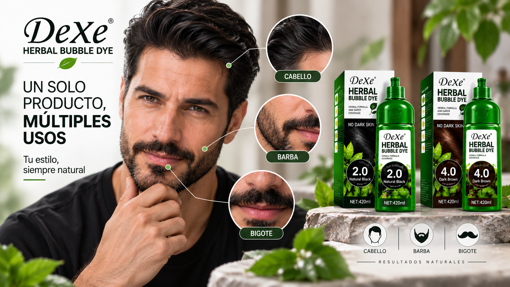 DeXe Herbal Bubble Dye para cabello barba y bigote
