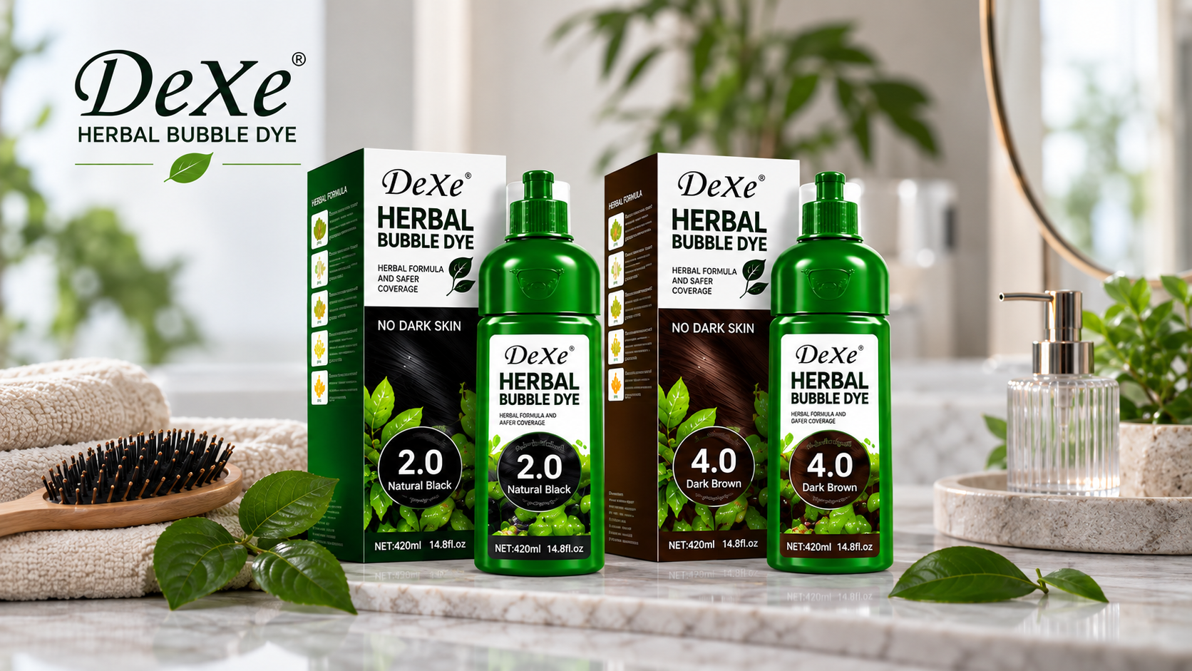 DeXe Herbal Bubble Dye 2.0 Negro Natural y 4.0 Café
